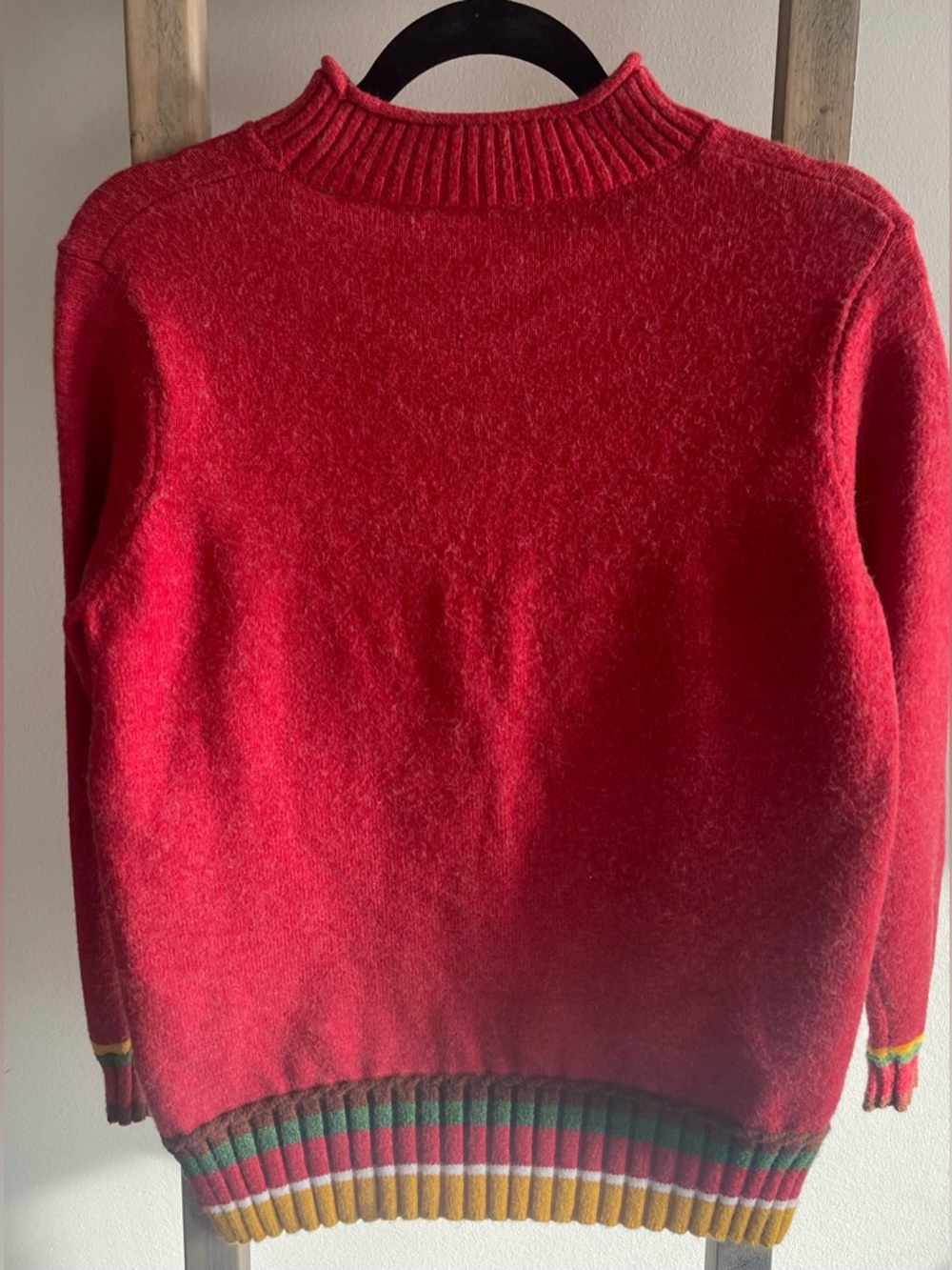 Vintage Women’s Ribbed Mock Neck cashmere Sweater with Striped Hem small